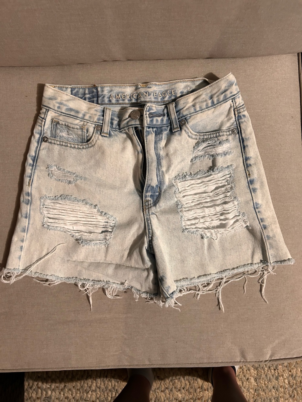 American Eagle Outfitters Light Blue Distressed Denim Shorts
